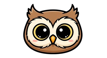 Cute cartoon owl face with big eyes and cheerful expression  
