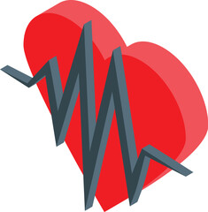 Isometric heart and heartbeat line representing good health and medical healthcare