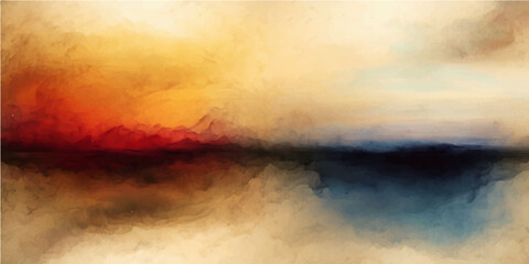 Fototapeta premium Dramatic sunset over the ocean with an abstract dark cloudscape creating a stylized grunge background