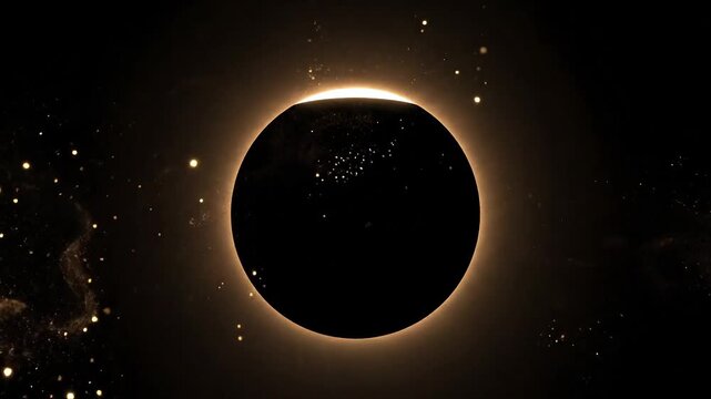 Mysterious celestial event as a planet is eclipsed by a brilliant ring of light against a star-filled cosmos.