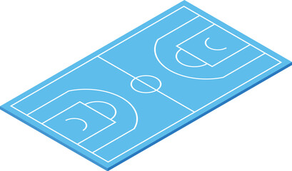 Naklejka premium Basketball field is depicted isometrically, featuring distinct markings for center court and free throw lines