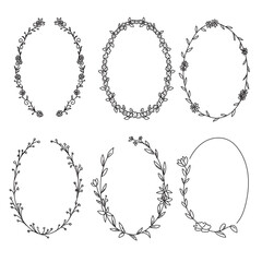 Set of Six Elegant Oval Frames With floral Borders for Artwork, Design, and Creative Projects