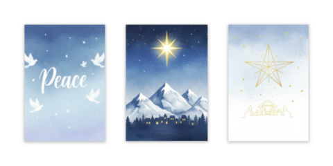 Christmas greeting cards set with peaceful holiday designs
