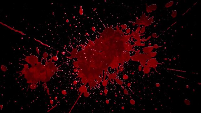Red liquid splash explosion on black background abstract motion, dramatic paint splatter effect, dynamic fluid particles flying, blood ink texture style, horror crime concept, artistic chaos energy, c
