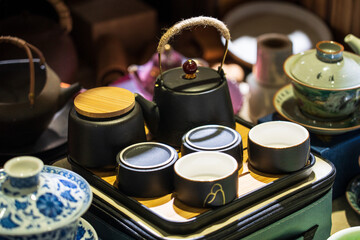 Elegant Tea Set Display: A Harmonious Blend of Traditional and Modern Design