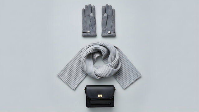 Premium Winter Accessory Set Flat Lay on Single Color Background