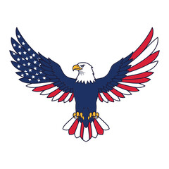Powerful American eagle soaring with patriotic stars and stripes, symbol of freedom and strength for national holidays and celebrations