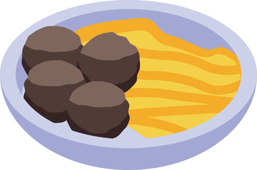 Meatballs with mashed potatoes on a plate, top view