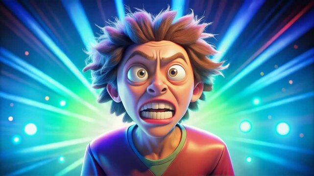 Animated Man Screaming with Colorful Lights