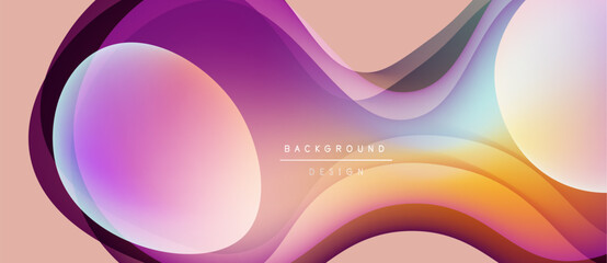 Abstract fluid shapes, vibrant colors blend. Peach tones dominate, purple accents present. Modern design, smooth gradients create depth.