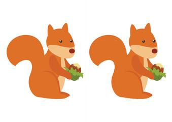 Squirrel with a bouquet of tulips. Vector illustration.