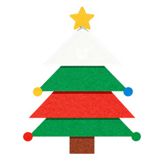 Colorful paper Christmas tree with star and decorative ornaments, isolated  