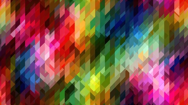 Abstract mosaic of colorful, tilted, geometric tiles blending shades across the entire artwork