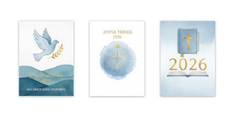 Obraz premium Set of spiritual themed cards for 2026 in blue and gold tones