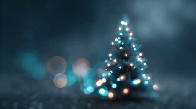 A festive evergreen tree is alight with twinkling lights, casting a magical glow in the darkness, evoking the joy of the holiday season. - Powered by Adobe