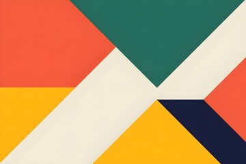 Fototapeta premium Dynamic geometric patterns converge in colorful layers, creating a vibrant modern abstract artwork with striking shapes, balanced forms, and bold contrasts.