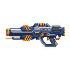 Futuristic blaster weapon with vibrant orange energy, perfect for sci-fi games and space adventures, originally a scalable vector graphic