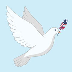 Soaring dove with patriotic feather brings message of peace, unity, and freedom, an emblem of hope for a brighter future, originally vector art