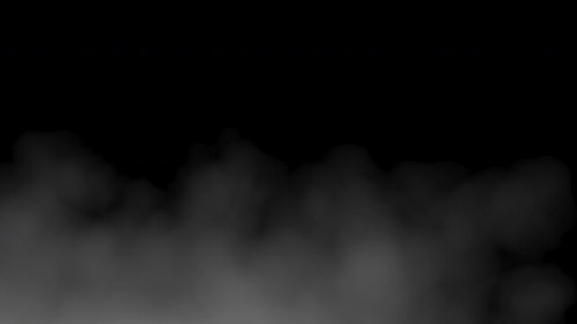 White smoke. Steam. Slowly moving upward against a black background. Gray fog effect isolated on a black background. Rising smoke overlay. Looping video, 4K.