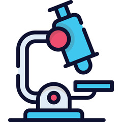 Flat Design Microscope Icon With Blue Teal And Pink Accents On A Transparent Background Suitable For Science And Research Concepts