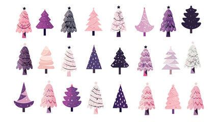  Winter tree icon set. Cartoon illustrator winter celebration set. Christmas tree.