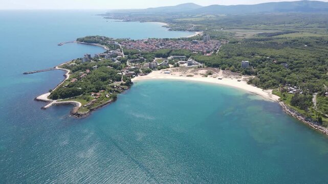 Aerial view of Black Sea Coast near Atliman Beach and Kiten, Burgas Region, Bulgaria 