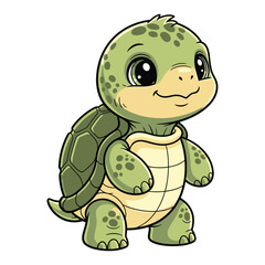 Adorable cartoon turtle character radiating charm, perfect for children's content, invites smiles & embodies playful innocence, delightful reptile art
