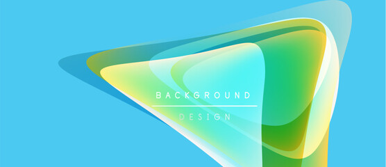 Abstract vibrant design. Overlapping shapes create dynamic visual effect. Blue background contrasts with green, yellow gradients. Modern aesthetic.