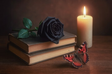 Ricordo di un Libro , Rosa Nera vellutata e Candela