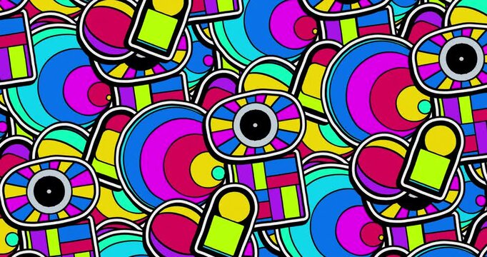 Bright geometric chaotic background with erratic shapes and vibrant energy, offering a lively, unpredictable loop for creative and edgy design projects.