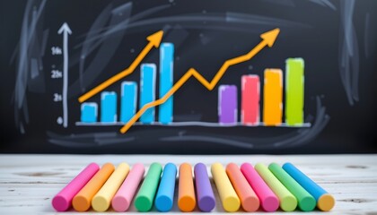 Colorful Profit Growth Chart Blackboard with Chalk Sticks