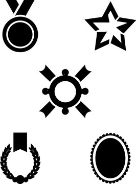 Collection of award icons medal star laurel wreath achievement symbols vector graphic design elements set vector silhouette set, silhouette illustration.