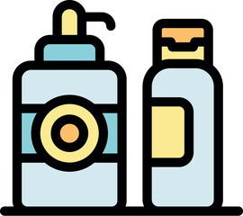 Cosmetic products showing dispenser and bottle representing beauty treatment, skincare routine, and personal care products