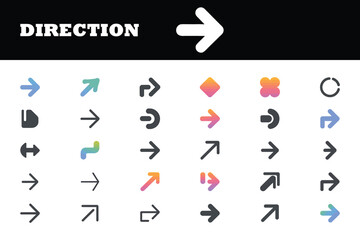 Dynamic arrow collection for navigation and design projects, diverse shapes and colors, pointing the way with modern, eye-catching directional elements