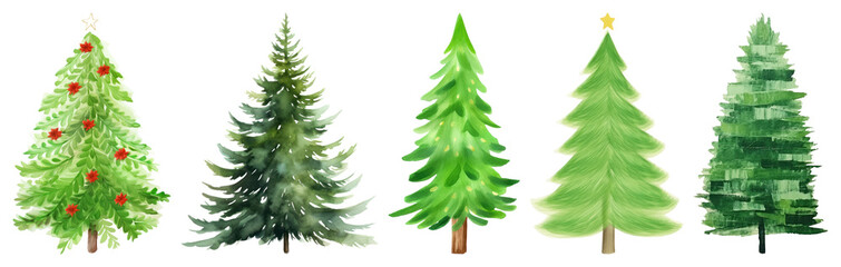 Obraz premium PNG Watercolor Christmas tree illustrations collection, element set on transparent background