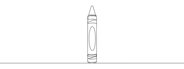 A continuous one-line drawing of a single crayon, representing art, creativity, and childhood