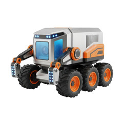 Toy robot with orange and white wheels and a blue light on top. isolated illustration on  transparent background PNG