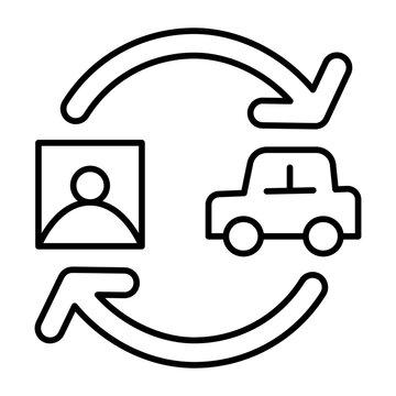 Driver license lookup thin line icon, learner permit concept. Vector graphics. Two arrows with photo and car, driving sign on white background, style icon mobile or web design.