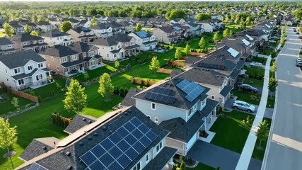 Dartmouth Nova Scotia suburban homes aerial with solar panels, modern living
