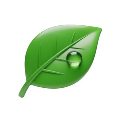 Leaf with a drop of water on it. isolated illustration on  transparent background PNG