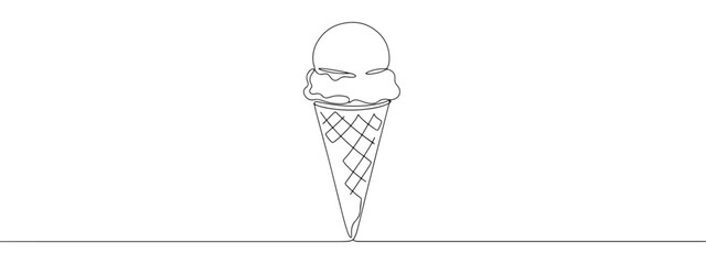 A continuous one-line drawing of a soft-serve ice cream cone, symbolizing dessert and summer treats