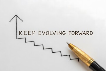 A gold pen pointing at an upward spiral line with text