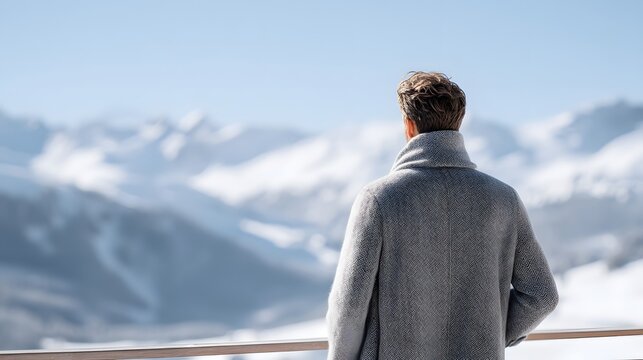 Man Contemplating Snowy Mountains - Powered by Adobe