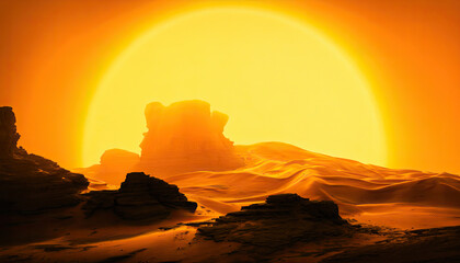 - Desert landscape photograph with orange sunset tones for travel