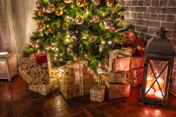 Wrapped presents under the Christmas tree