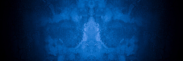 Old wall pattern texture cement blue dark abstract  blue color design are light with black gradient background.