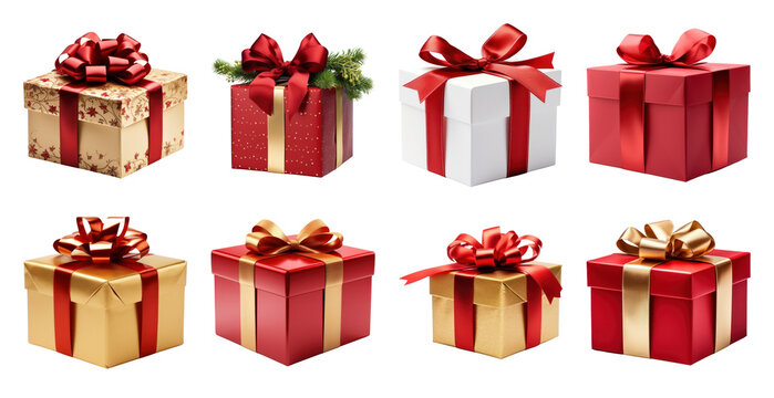 PNG Festive colorful wrapped gift boxes, element set on transparent background