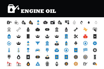 Explore a comprehensive collection of engine oil icons for automotive solutions, showcasing essential car maintenance and service components in a modern design