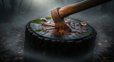 axe piercing wood