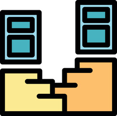 Simple split level house floor plan with stairs, windows, and different floor heights, ideal for architectural projects